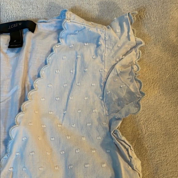 J. Crew Light Blue Cinched Waist Flutter Sleeve Textured Blouse - Picture 4 of 7